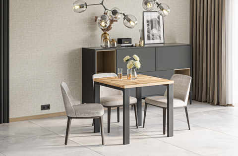 Ausziehbarer Esstisch Garant 80-170 x 80 cm für 2 4 6 Personen, Eiche Evoke, Metallgestell Schwarz, Bild 2