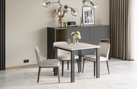 Ausziehbarer Esstisch Garant 80-215 x 80 cm für 2 4 6 8 Personen, Kaschmir, Metallgestell Schwarz, Bild 2