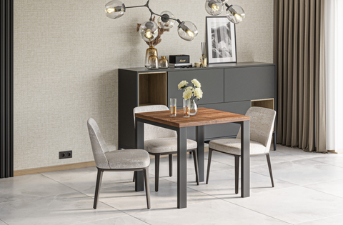 Ausziehbarer Esstisch Garant 80-170 x 80 cm für 2 4 6 Personen, Eiche Stirling, Metallgestell Schwarz, Bild 2