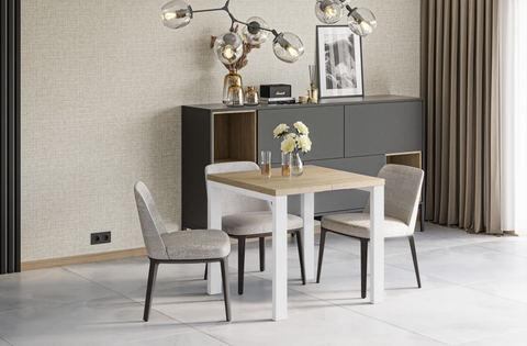 Ausziehbarer Esstisch Garant 80-170 x 80 cm für 2 4 6 Personen, Eiche Cremona, Metallgestell Weiß matt, Bild 2