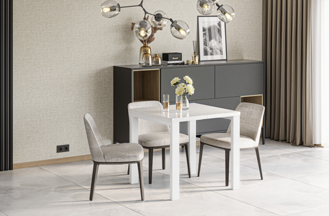 Ausziehbarer Esstisch Garant 80-170 x 80 cm für 2 4 6 Personen, Weiß Hochglanz, Metallgestell Weiß matt, Bild 2