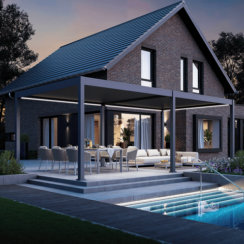Gutroof Pergola "Deluxe Automatic" 3,6x7,2m - elektrisch, Aluminium, Anthrazit von Gutroof bei coso-home