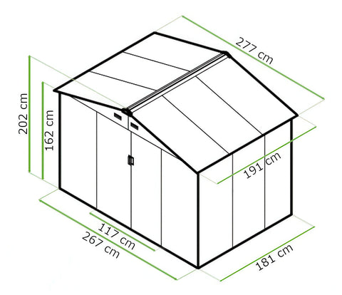 Hardmaister Metall Gerätehaus HUDSON 277x191 cm Eiche-Braun Gartenhaus mit Satteldach