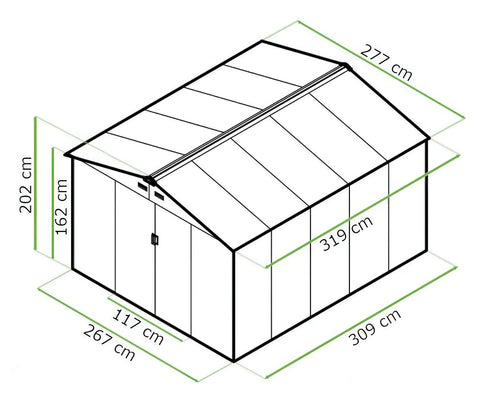 Hardmaister Metall-Gerätehaus Hudson 277x319 cm Walnuss Gartenschuppen mit Satteldach