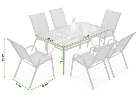 Gartenmöbel-Set BOLOGNA 150/6 - Esstisch mit 6 Stühlen, Anthrazit / Mixed Grey