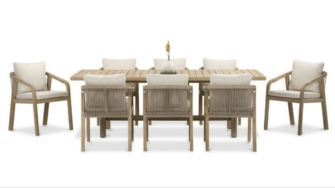 Furrore Marigold 8+1 Garten-Essgruppe aus Akazienholz Beige Handgeflochten 230x100cm