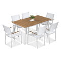 Focus Garden TACOMA 160/6 Essgruppe Weiß / Teak – Aluminium & Polywood Gartenmöbel-Set für 6 Personen