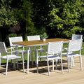 Focus Garden TACOMA 160/6 Essgruppe Weiß / Teak – Aluminium & Polywood Gartenmöbel-Set für 6 Personen
