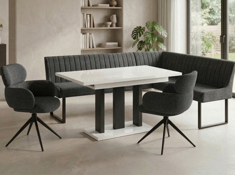 Eckbankgruppe Appia - Kaschmir / Beige mit 2 Drehstühlen in Anthrazit - Lange Seite links, Rücken Variante 2