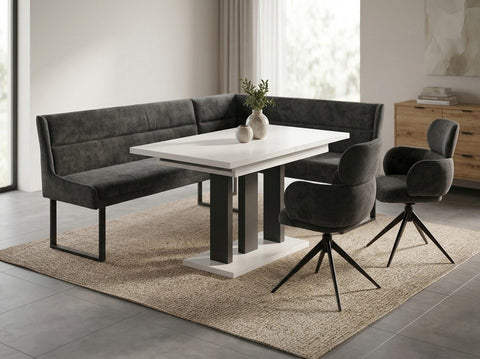 Eckbankgruppe Appia - Kaschmir / Beige mit 2 Drehstühlen in Anthrazit - Lange Seite links, Rücken Variante 1