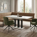 Eckbankgruppe Appia - Kaschmir / Beige mit 2 Drehstühlen in Hellbraun / Olivgrün - Lange Seite rechts, Rücken Variante 2