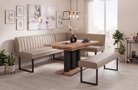 Essgruppe Appia - Eiche Artisan mit Eckbank und Sitzbank in Kunstleder Beige für 7 Personen