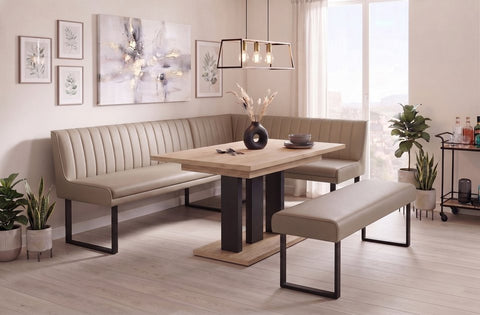 Essgruppe Appia - Eiche Cremona mit Eckbank und Sitzbank in Kunstleder Beige für 7 Personen