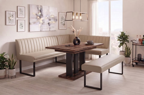 Essgruppe Lara - Eiche Monastery mit Eckbank und Sitzbank in Kunstleder Beige für 7 Personen