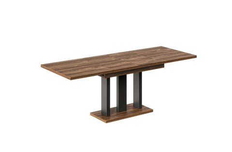 Essgruppe Lara - Eiche Stirling mit Eckbank und Sitzbank in Kunstleder Schwarz für 7 Personen