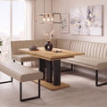 Eckbankgruppe Appia - Eiche Wotan mit Eckbank und Sitzbank in Kunstleder Beige für 7 Personen