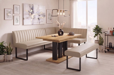 Essgruppe Appia - Eiche Wotan mit Eckbank und Sitzbank in Kunstleder Beige für 7 Personen
