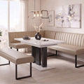 Essgruppe Appia - Weiss Hochglanz mit Eckbank und Sitzbank in Kunstleder Beige für 7 Personen