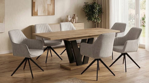 Essgruppe Lara - Eiche Evoke mit 6 Stühlen in Creme-Beige für 6 Personen