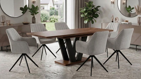 Essgruppe Lara - Eiche Monastery mit 6 Stühlen in Creme-Beige für 6 Personen