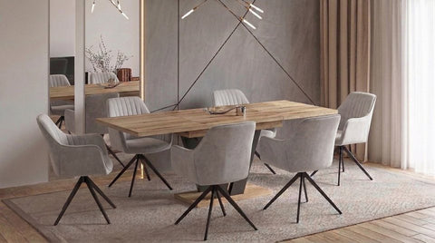 Essgruppe Lara - Eiche Wotan mit 6 Stühlen in Creme-Beige für 6 Personen