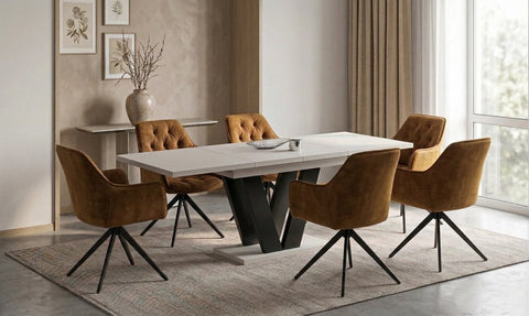Essgruppe Lara - Kaschmir-Beige mit 6 Stühlen in Senfgelb für 6 Personen