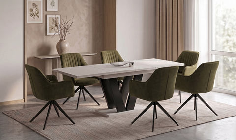 Essgruppe Lara - Kaschmir-Beige mit 6 Stühlen in Grün für 6 Personen