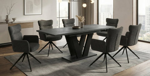 Essgruppe Lara 130-210cm inkl. 6 drehbare Bouclé-Stühle