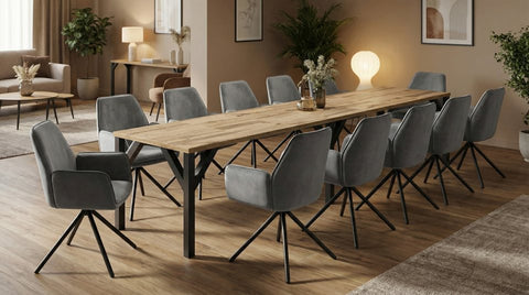 Essgruppe XXL Dunaj 130-405cm inkl. 12 Drehstühle (Beton Dunkel)