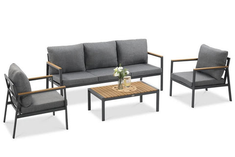 Focus Garden Gartenlounge-Set Edison Caffe Anthrazit 5-Sitzer 4-tlg Aluminium Polywood