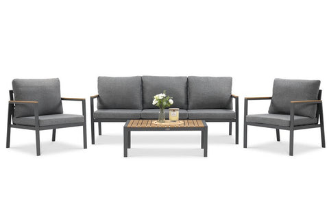 Focus Garden Gartenlounge-Set Edison Caffe Anthrazit 5-Sitzer 4-tlg Aluminium Polywood