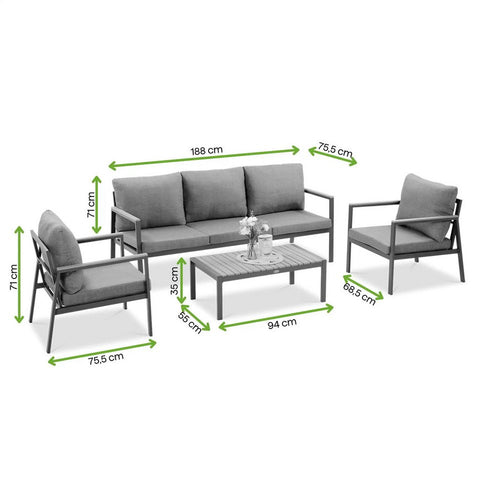 Focus Garden Gartenlounge-Set Edison Caffe Anthrazit 5-Sitzer 4-tlg Aluminium Polywood