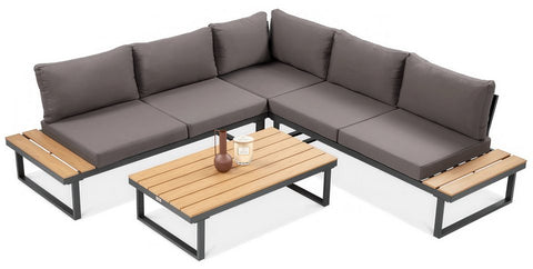 Focus Garden Gartenlounge-Set Emerson Ecksofa-Set mit Tisch Grau Stahl Polywood 227x227 cm