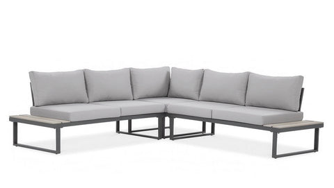 Focus Garden Gartenlounge-Set "Emerson" Ecksofa-Set Stahl & Polywood Hellgrau 220x220cm