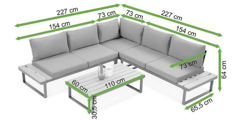 Focus Garden Gartenlounge-Set "Emerson" Ecksofa-Set Stahl & Polywood Hellgrau 220x220cm