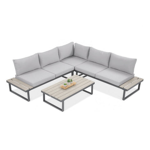 Focus Garden Gartenlounge-Set "Emerson" Ecksofa-Set Stahl & Polywood Hellgrau 220x220cm