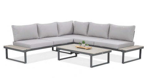Focus Garden Gartenlounge-Set "Emerson" Ecksofa-Set Stahl & Polywood Hellgrau 220x220cm