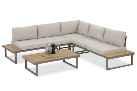 Focus Garden Gartenlounge-Set Emerson - Ecksofa-Set Natur aus Stahl & Polywood 219,5x219,5 cm