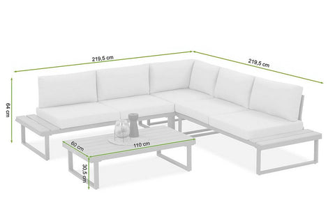 Focus Garden Gartenlounge-Set Emerson - Ecksofa-Set Natur aus Stahl & Polywood 219,5x219,5 cm