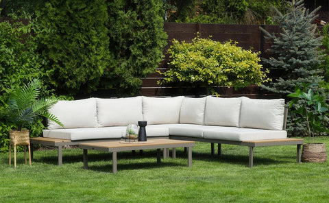 Focus Garden Gartenlounge-Set Emerson - Ecksofa-Set Natur aus Stahl & Polywood 219,5x219,5 cm