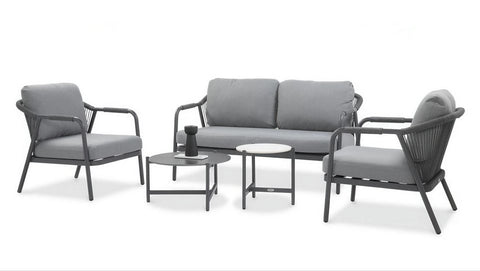 Focus Garden Gartenlounge-Set GRAFTON CAFFE Grau - 2-Sitzer, 2 Sessel, 2 Tische, Seilgeflecht