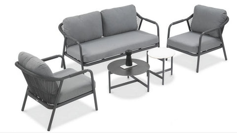 Focus Garden Gartenlounge-Set GRAFTON CAFFE Grau - 2-Sitzer, 2 Sessel, 2 Tische, Seilgeflecht