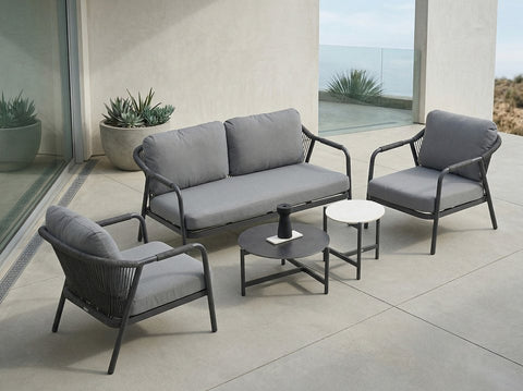 Focus Garden Gartenlounge-Set GRAFTON CAFFE Grau - 2-Sitzer, 2 Sessel, 2 Tische, Seilgeflecht