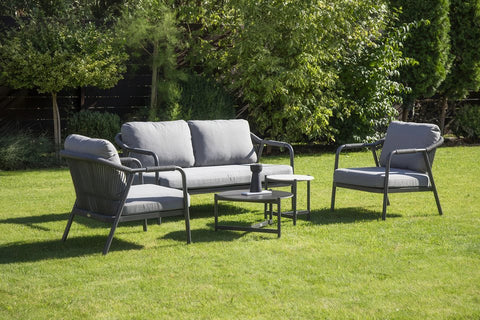 Focus Garden Gartenlounge-Set GRAFTON CAFFE Grau - 2-Sitzer, 2 Sessel, 2 Tische, Seilgeflecht
