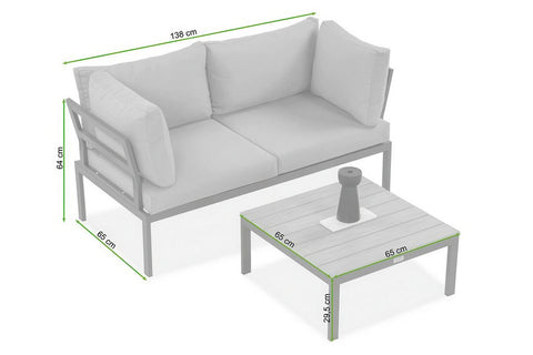 Focus Garden Gartenlounge-Set JAVA Ecksofa 2-Sitzer mit Tisch Schwarz verzinkter Stahl