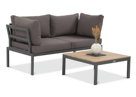 Focus Garden Gartenlounge-Set JAVA Ecksofa 2-Sitzer mit Tisch Schwarz verzinkter Stahl