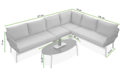 Focus Garden Gartenlounge-Set PARIS CAFFE Grau Aluminium & Rope Ecksofa 272x212 cm