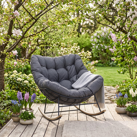 Bjørkka Schaukelstuhl "RONDA" Dark Grey, Stahl & Polyester