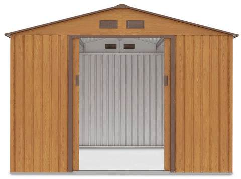 Hardmaister Metall-Gerätehaus Hudson 277x255 cm Eiche-Braun - 6.5 m² Gartenhaus mit Satteldach
