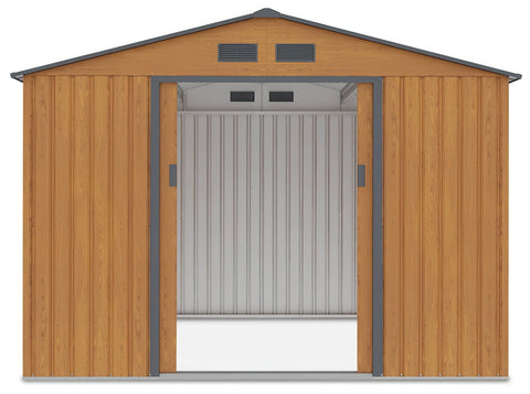 Hardmaister Metall Gerätehaus Hudson 277x255 cm Oak Grey Satteldach Schuppen